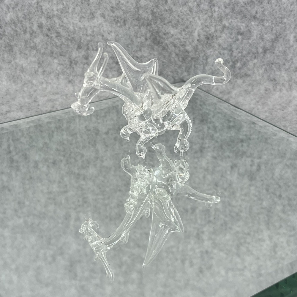 Hand‎ Blown Clear Glass Dragon Figurine Miniature Fantasy Art Decor Collectible